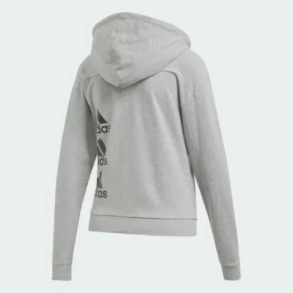 Adidas Must Haves Stacked Logo Hoodie Women’s Full Zip Sweatshirt Gray Hoody - Picture 9 of 9